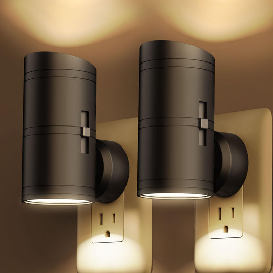 fesnne Night Light, Night Lights Plug into Wall with Dusk to Dawn Sensor, 0-100LM Adjustable Brightness, Warm White 3000K, Shine Up and Down Dimmable Night Light for Hallway Bedroom Bathroom 2 Pack