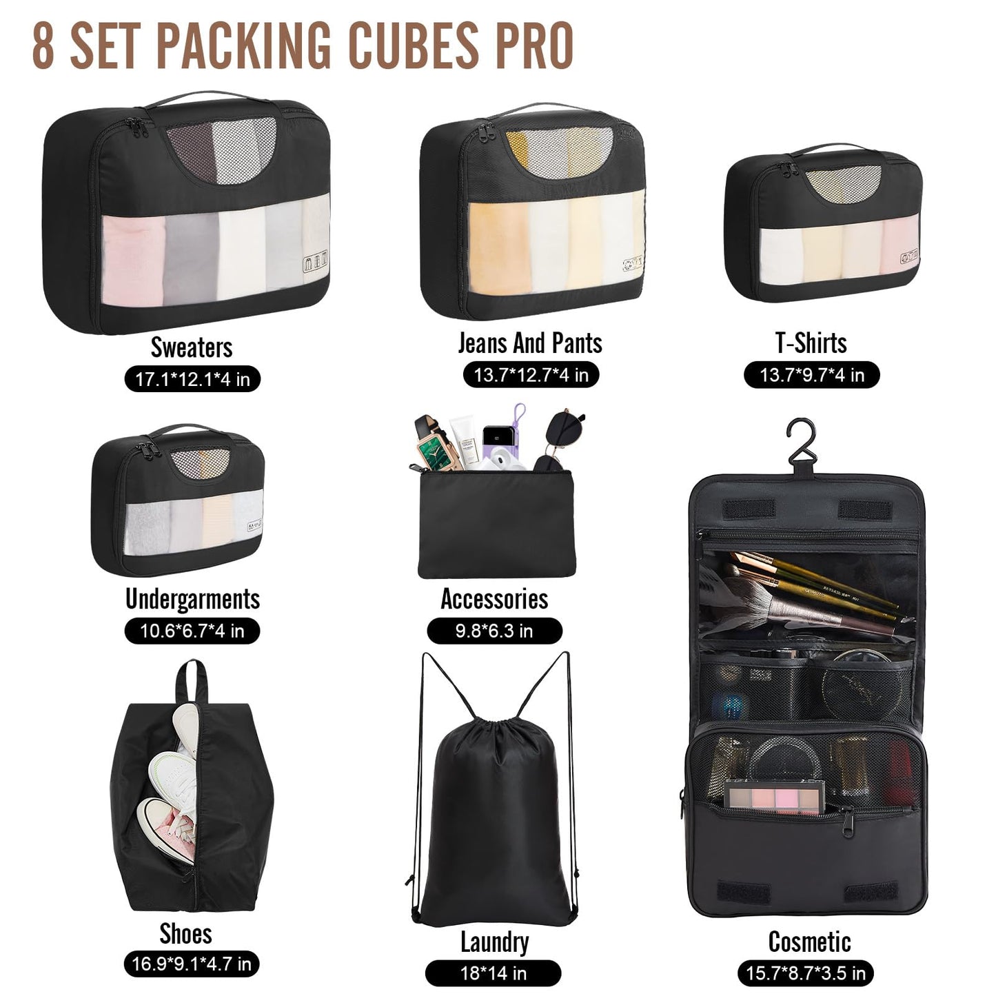 Veken 8-Piece Packing Cubes Set for Travel