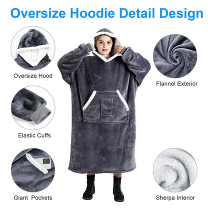 Qoosea Hoodie Blanket Wearable Blanket Oversized Blanket for Adults Sharpe with Sleeves Pockets & Hood Warm for Men Women Teens Girls Boys