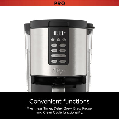 Ninja 14 Cup , Programmable Coffee Maker XL Pro with Permanent Filter, 2 Brew Styles Classic & Rich, 4 Programs Small Batch, Delay Brew, Freshness Timer & Keep Warm, Stainless Steel, DCM201