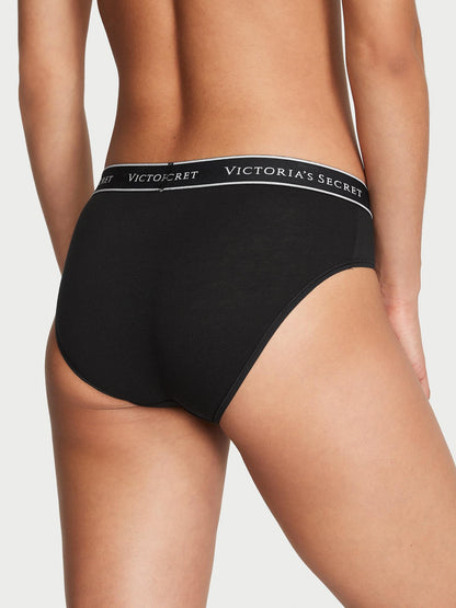 Victoria's Secret Cotton Hiphugger Panty Pack, Logo Banded Waistband, Underwear for Women, 4 Pack, Black (M)