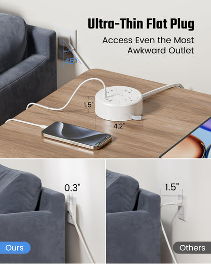 35W Travel Power Strip with Retractable Cord