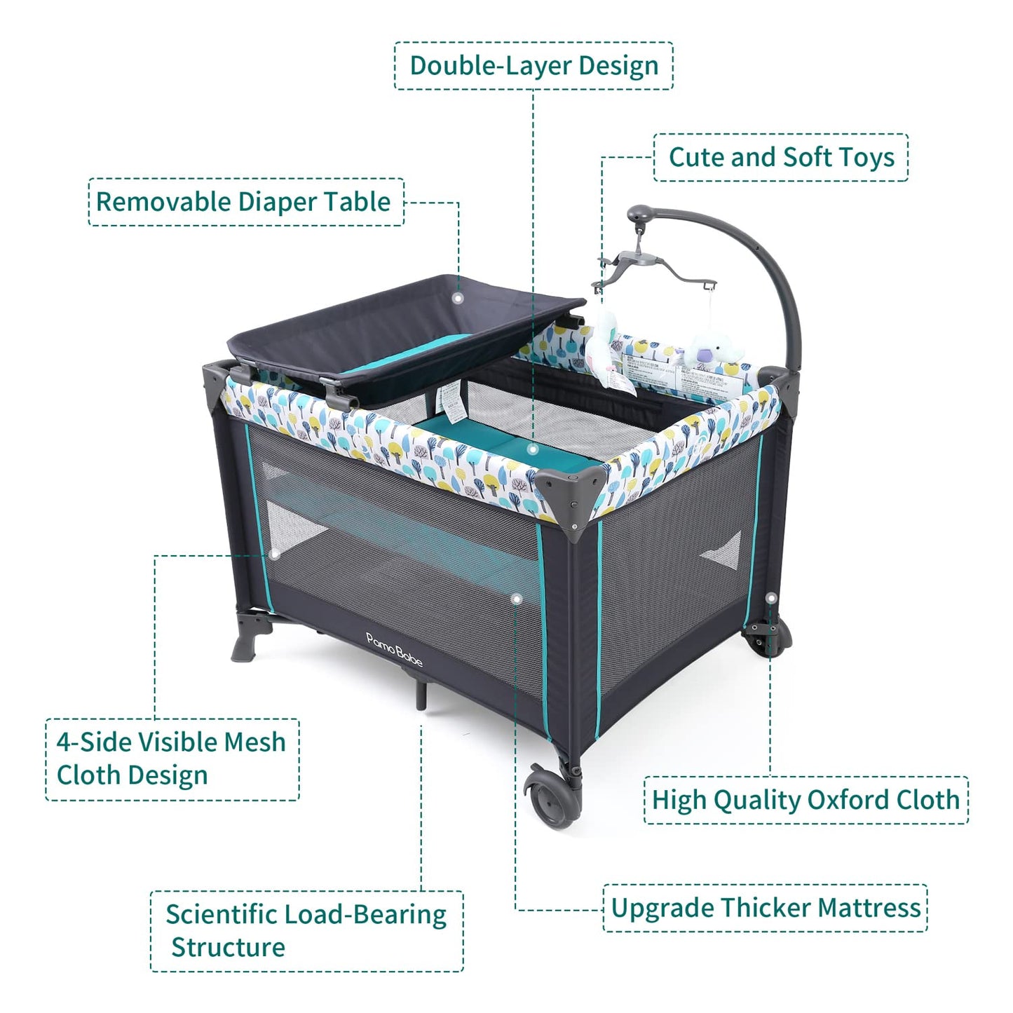 Pamo Babe Portable Crib for Baby, Portable Baby Playpen with Bassinet and Changing Table