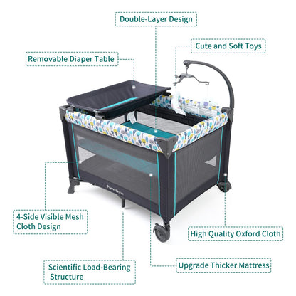 Pamo Babe Portable Crib for Baby, Portable Baby Playpen with Bassinet and Changing Table