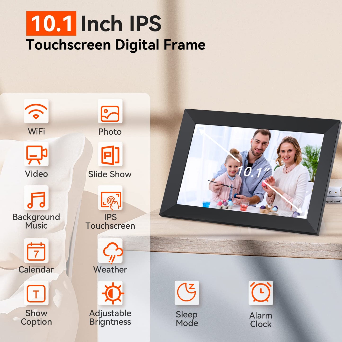 Apofial Digital Picture Frame 10.1 Inch WiFi Digital Photo Frame,1280 * 800 HD IPS Touch Screen Smart Cloud Photo Frame, to Share Photos Or Videos Remotely Via APP Email (black)