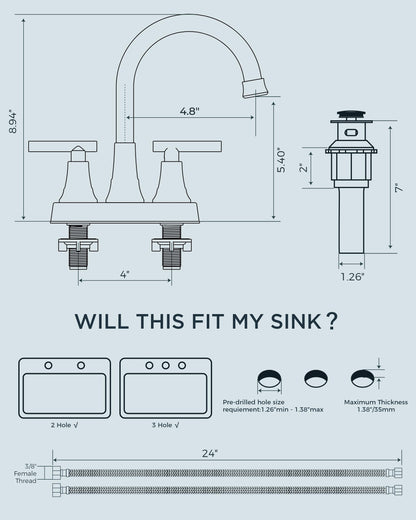 Centerset Bathroom Faucet with Pop Up Drain