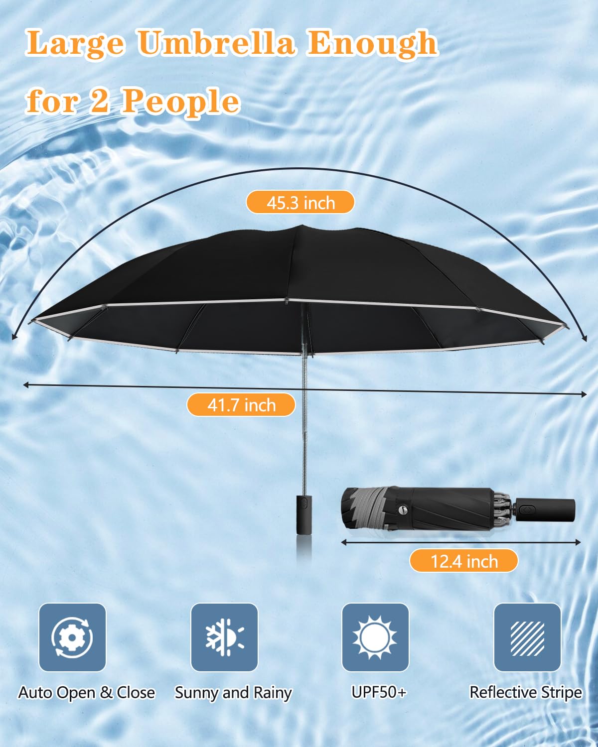 Large Windproof Inverted Umbrella with Reflective Strip