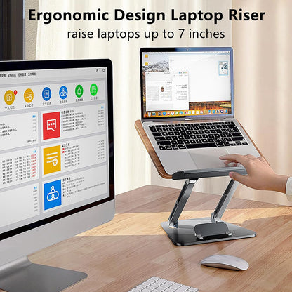 SOARCHICK Ergonomic Computer Stand for Laptop Foldable Book Stand for Reading Angle Height Adjustable Cookbook Stand Wood&Metal Portable Laptop Holder Riser Compatible with MacBook Pro/Air up to 17"