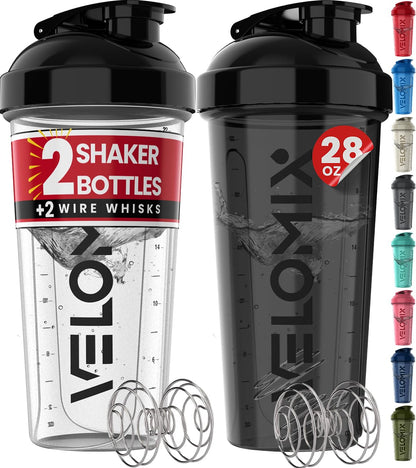 VELOMIX 2-Pack 28 oz Protein Shaker Bottles