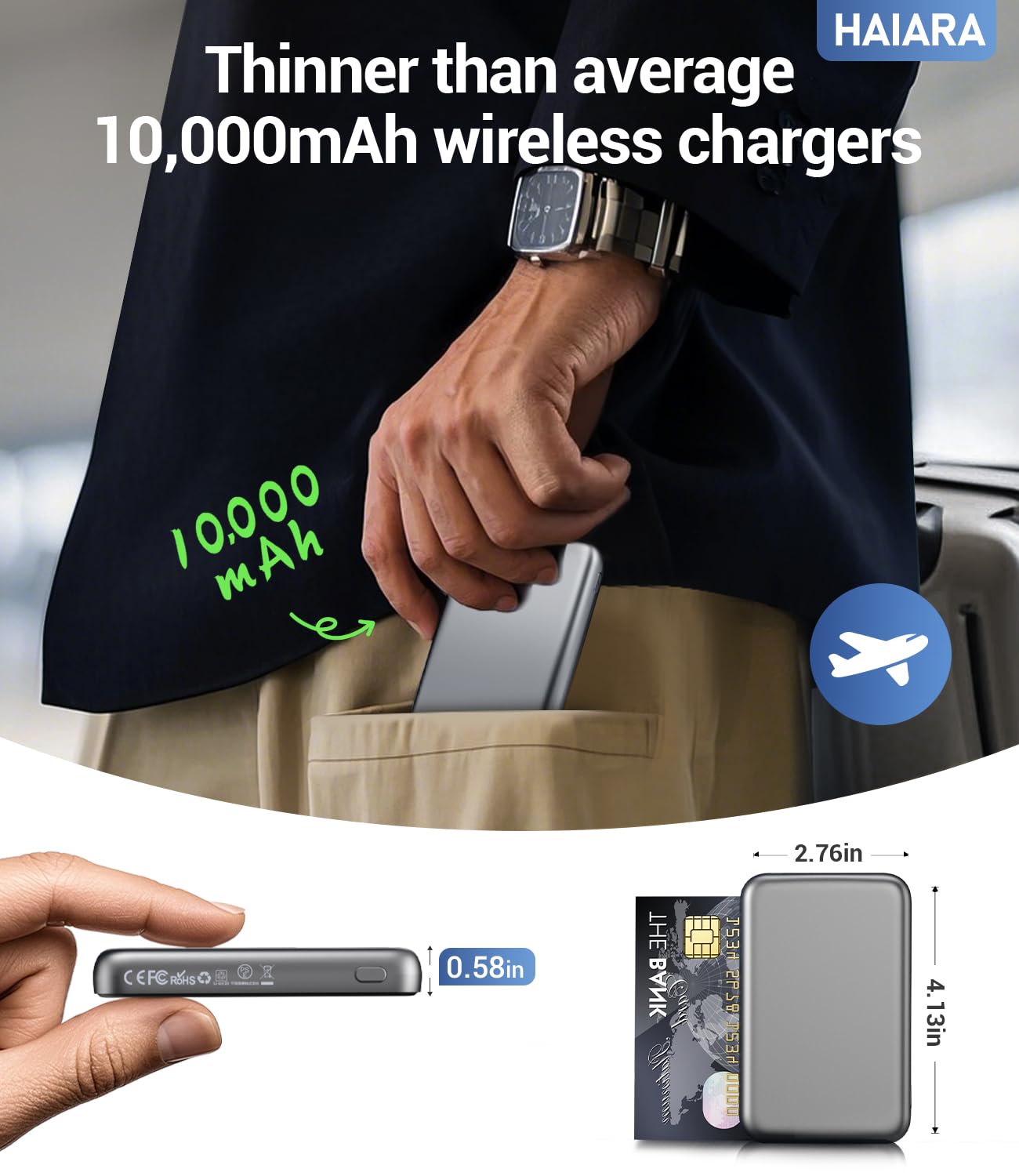 HAIARA 10000mAh MagSafe Portable Charger for iPhone