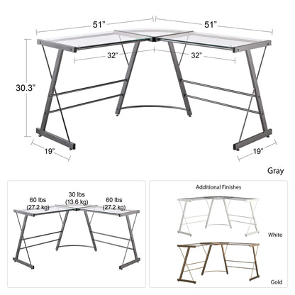 Ameriwood Home Odin Glass L-Shaped Computer Desk, Gray