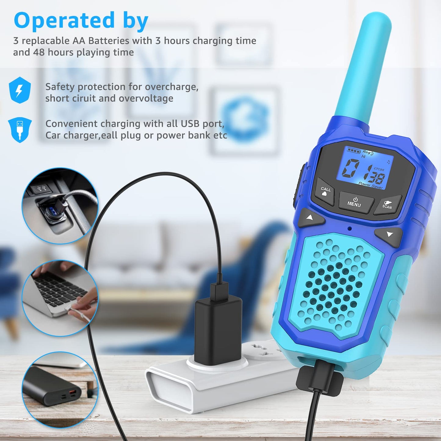 Kids Walkie Talkies,Rechargeable Walky Talky for Adults Children (4Packs, Blue Green Red Purple)