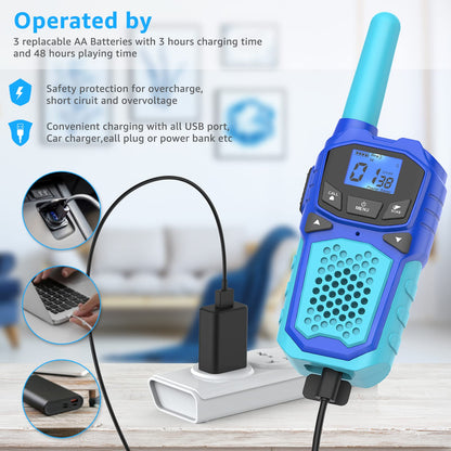 Kids Walkie Talkies,Rechargeable Walky Talky for Adults Children (4Packs, Blue Green Red Purple)