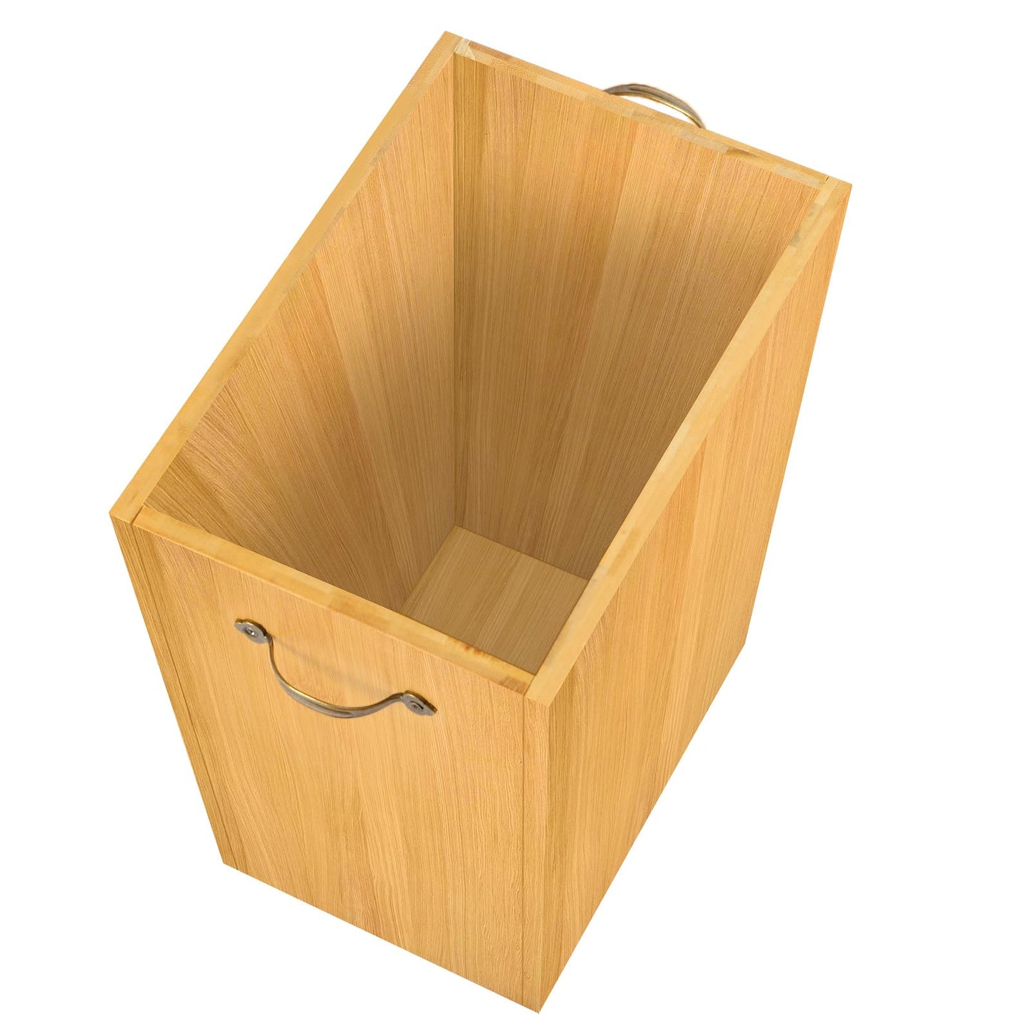 SEHERTIWY Wood Trash Can, Farmhouse Wastebasket Bin for Bathroom, Office, Bedroom, Living Room, Small Square Rustic Garbage Container with Metal Handle (Bamboo-Yellow-Handle)