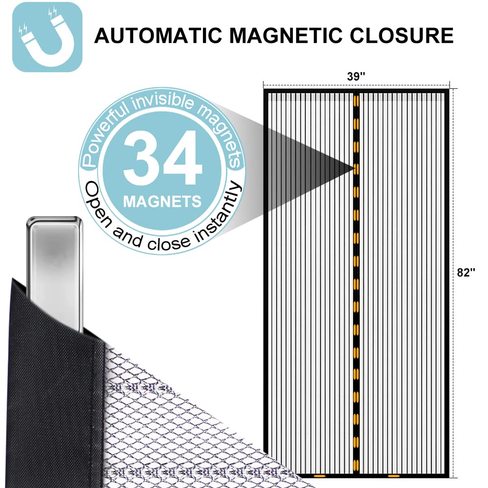 YGS-Tech Screen Door Mesh, 38 x 82 Inch Magnetic Screen Door Deluxe Double, 34 Magnets Hands Free Curtain, Keep Bugs Out Let Cool Air in Screen Door for Sliding Door Front Door, Pet and Kid Friendly