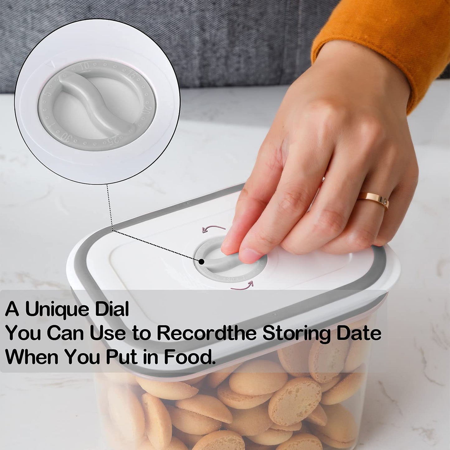 Lille Home Airtight Food Storage Container Set of 6, Kitchen & Pantry Organizer, Plastic Canister with Durable Lid, Leakproof, BPA Free, with Food Storing Date Indicator (Gray)