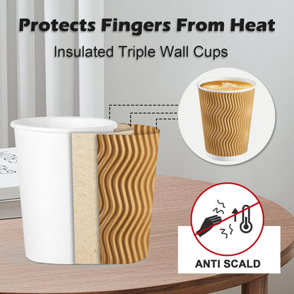 Insulated Disposable Coffee Cups 12 oz 50 Pack