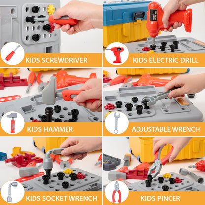 GEIYATOI Kids Toy Tool Bench Set, Toddler Workbench with Electric Drill and Realistic Tools Toy for 3 4 5 6 Years Old Boys Girls, Construction Workshop Gifts for Christmas Birthday Party New Year