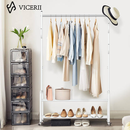 VICERII Heavy Duty Rolling Clothes Rack with Shelves