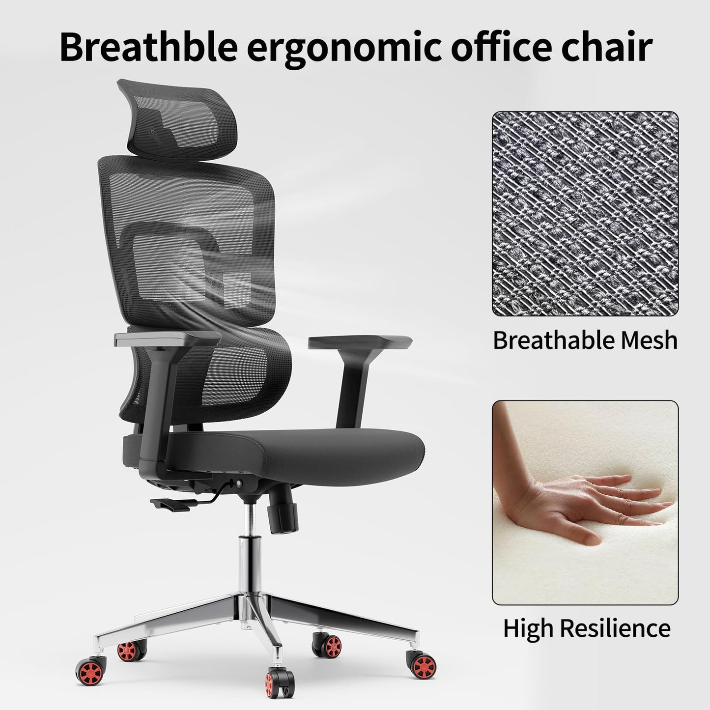 SICHY AGE Big and Tall Office Chair, Home Office Desk Chairs with Lumbar Support and Adjustable Headrest, Ergonomic High Back Office Chairs with Wheels for Work and Study, Black