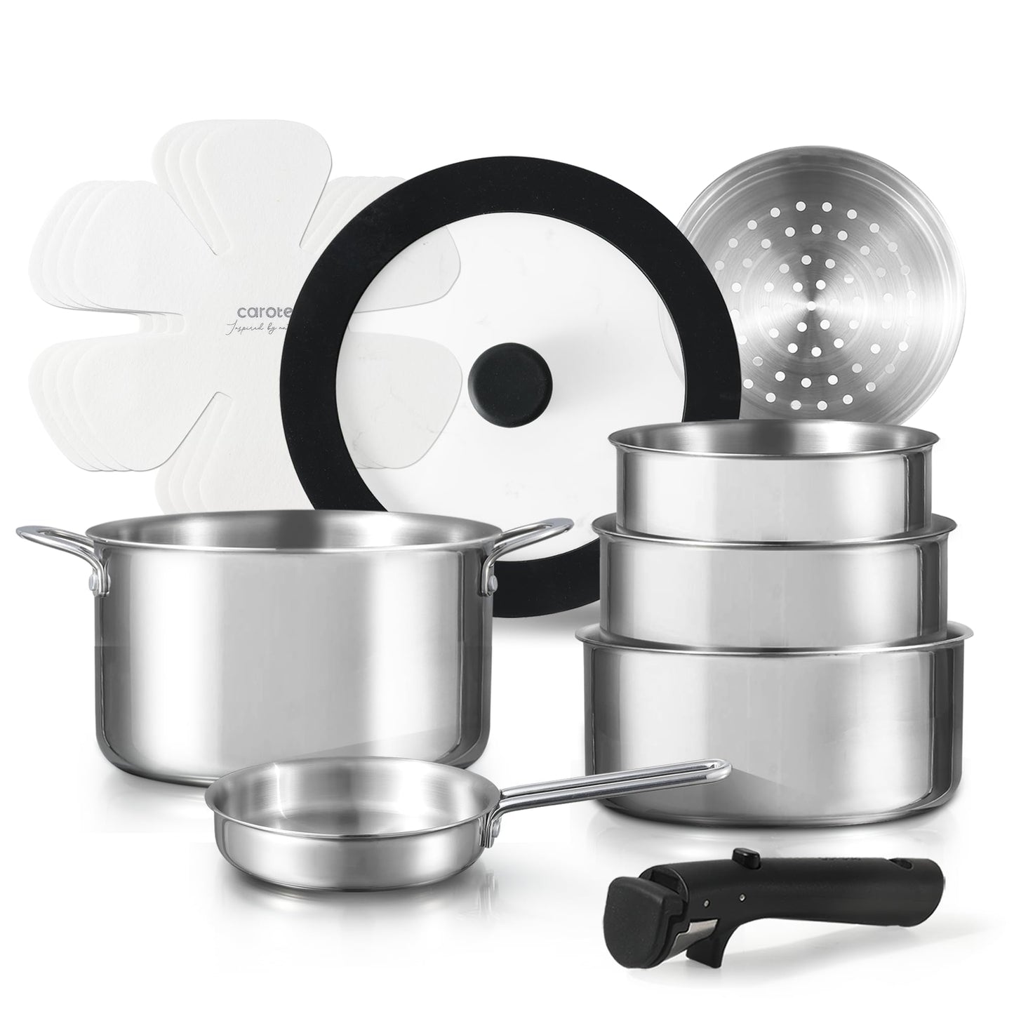 CAROTE 12-Piece Induction Cookware Set with Removable Handles