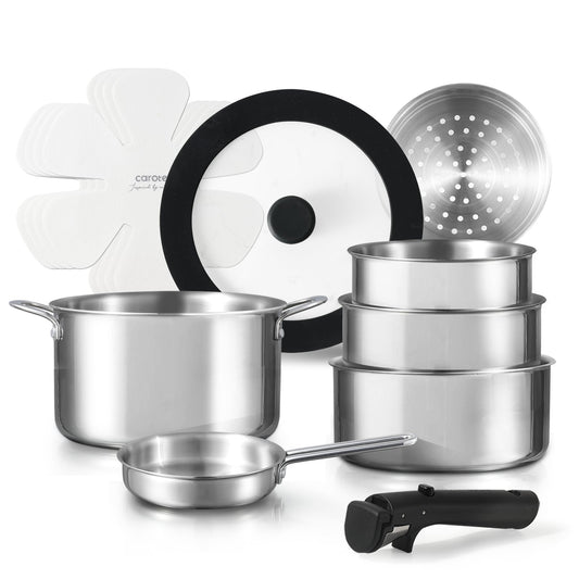 CAROTE 12-Piece Induction Cookware Set with Removable Handles