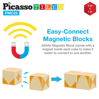 Picasso Cubes 25 Piece Magnetic Puzzle Game Magic Cube Puzzles Brain Teaser Set Kids Toy Magnet Pattern Block Matching Toys with Free Ideabook 150+ Inspirations Included STEM Learning Early Education