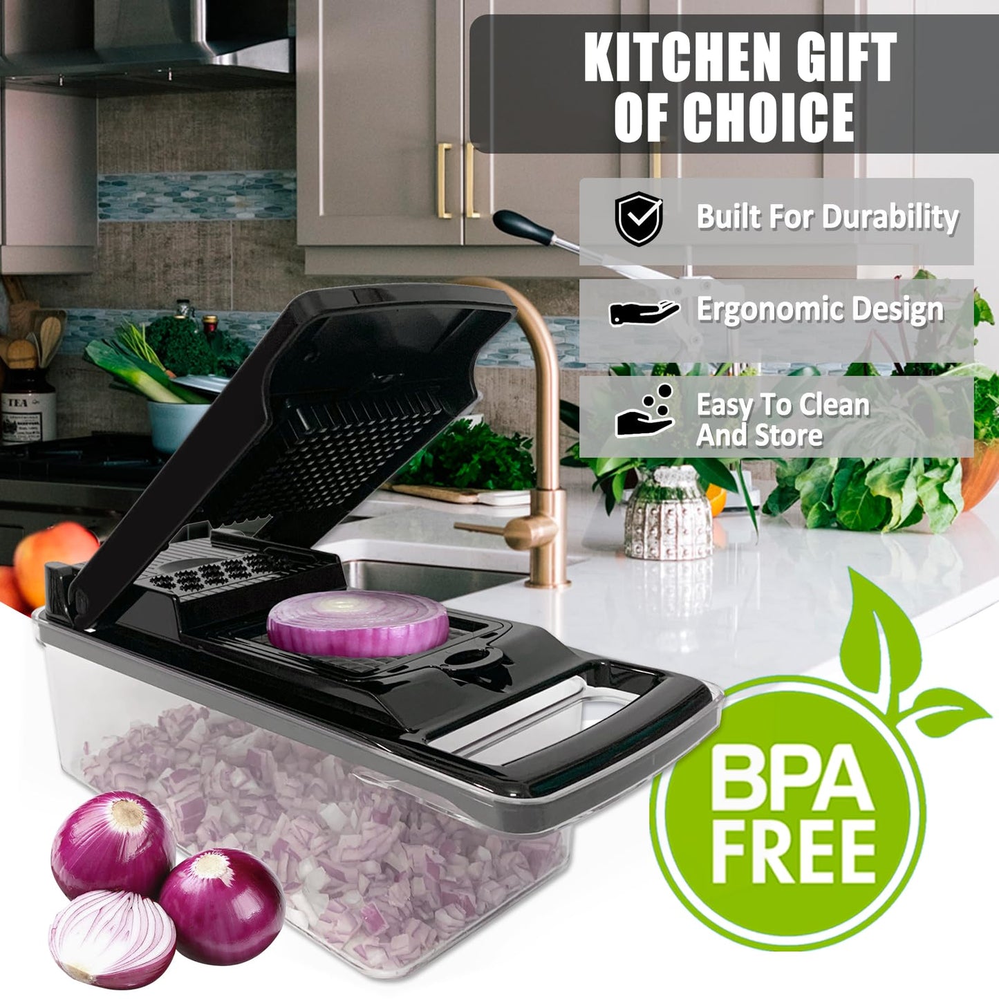 KITIDEA 10-in-1 Vegetable Chopper with 8 Blades