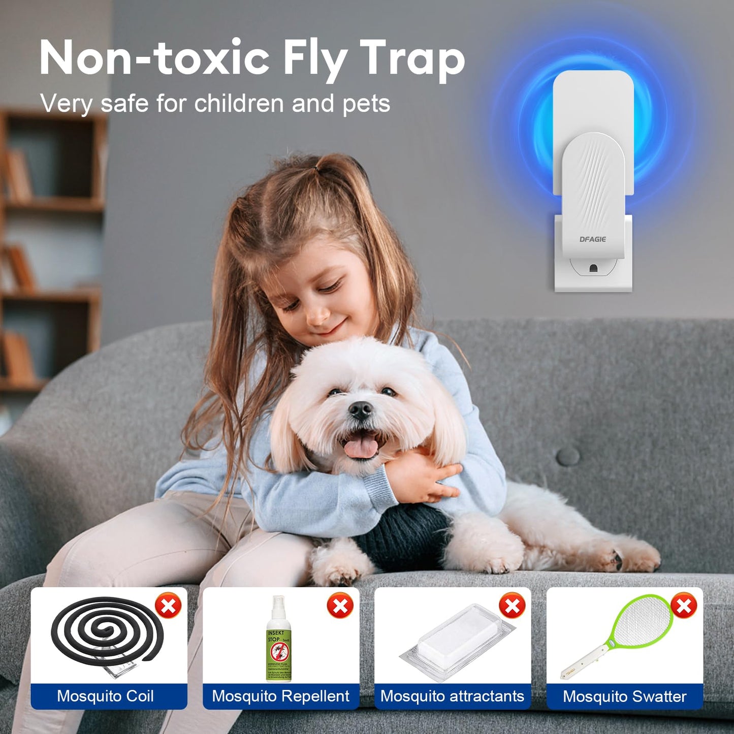 Flying Insect Trap, Mosquito Trap, Fruit Fly Traps for Indoors, 1 Device + 5 Glue Cards, Fly Traps Indoor for Home, Kitchen, Bedroom, Plant Area and Garage