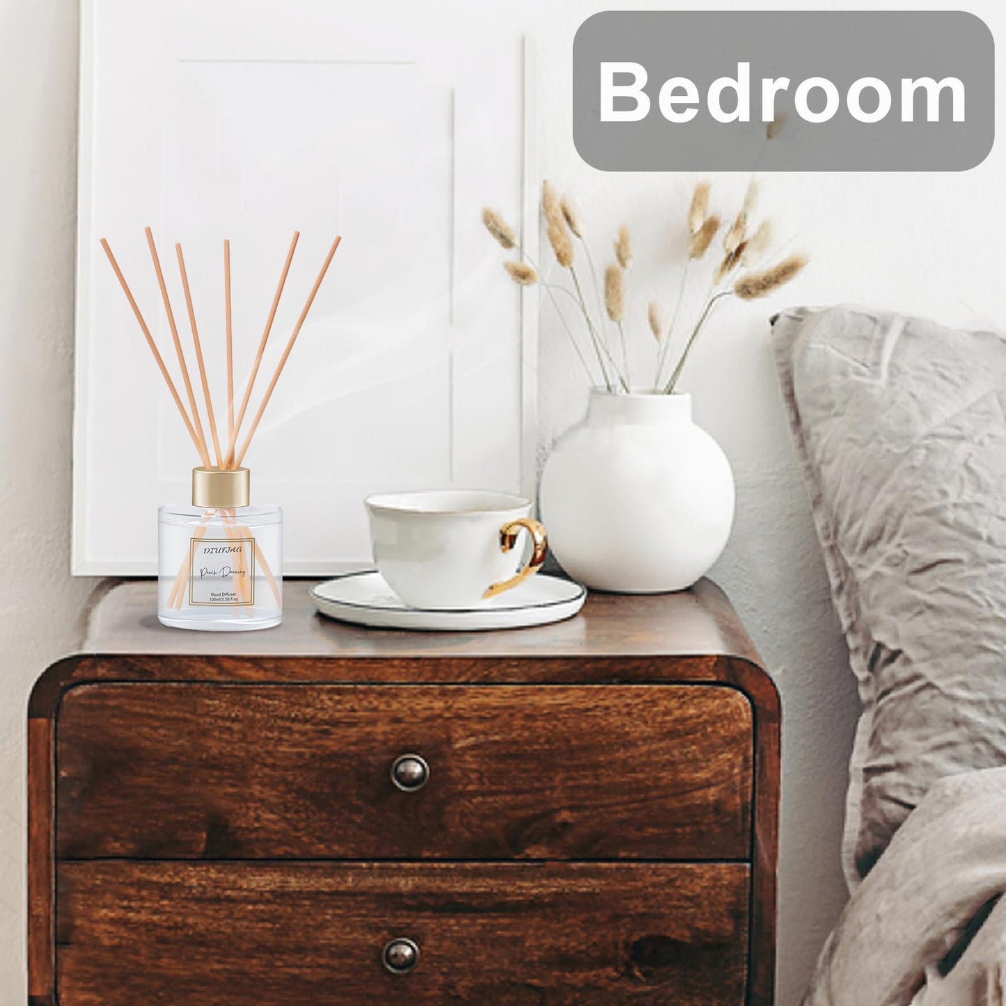 100ml Scent Diffuser with 6 Fiber Sticks, 3.5 oz Reed Diffuser Set Aromatherapy Fragrance Diffusers Air Fresheners for Home Bedroom Bathroom (Peach)