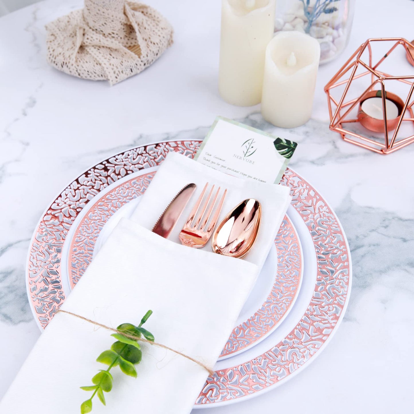 102 Pack Disposable Lace Design Plastic Plates