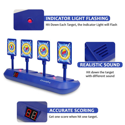 Digital Targets with Foam Dart Toy Blaster, 4 Targets Auto Reset Electronic Scoring Toys, Ideal Gift of Birthday/Christmas for Age of 5 6 7 8 9 10+ Years Old Kid Boys Girls