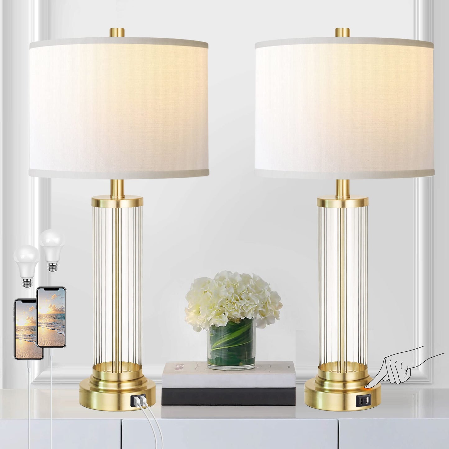 2 Pack Touch Control Dimmable Table Lamps