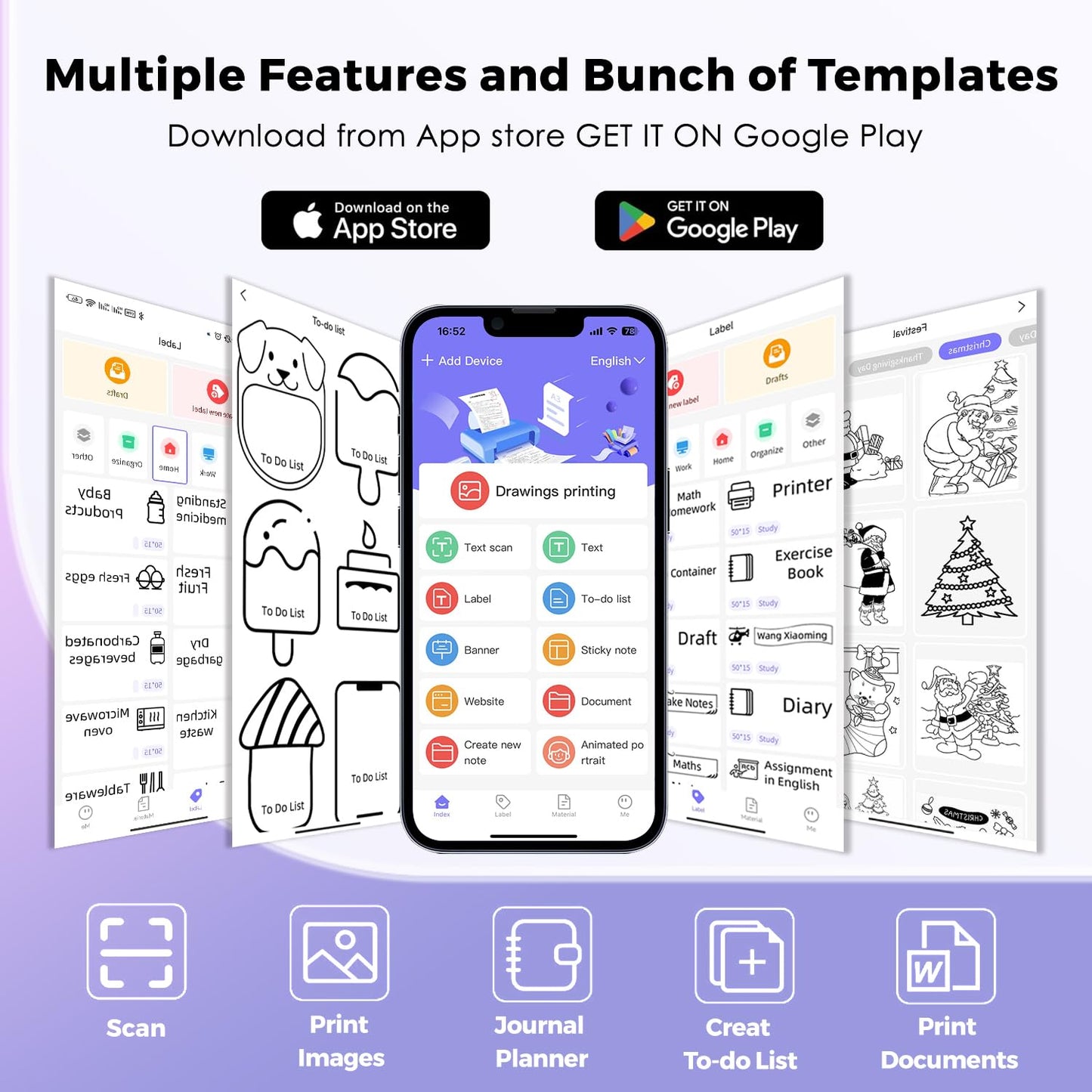 Mini Printer with 7 Rolls Sticker Paper, Portable Sticker Printer Efficiently and Quickly, Thermal Printer for Study Notes, Pictures, DIY, Label, Free App with Multiple Templates-Printer-01