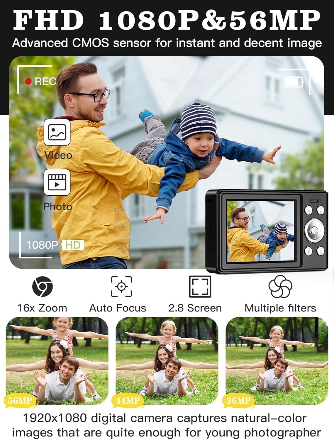 56MP FHD Kids Digital Camera with Zoom