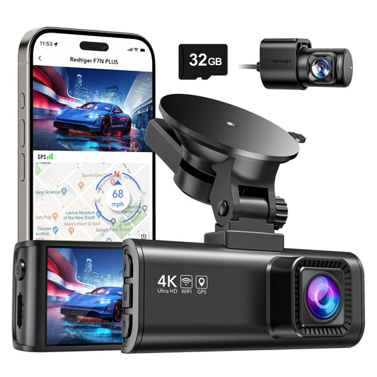 4K Dash Cam Front Rear with Wi-Fi & GPS