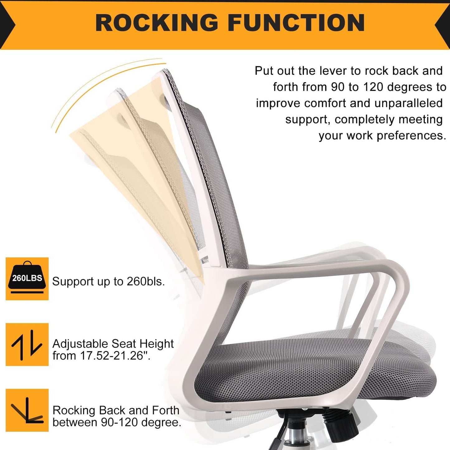 Desk Chair Ergonomic Mesh Home Office Chair, Mid Back Adjustable Computer Task Chairs Swivel Rolling Office Desk Chair, Grey