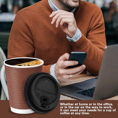 Wuadua 12 oz Disposable Insulated Coffee Cups with Lids, 50 Packs Disposable Coffee Cups for Hot Beverage Drinks, Coffee Tea Drinks To-go Office Car and Party