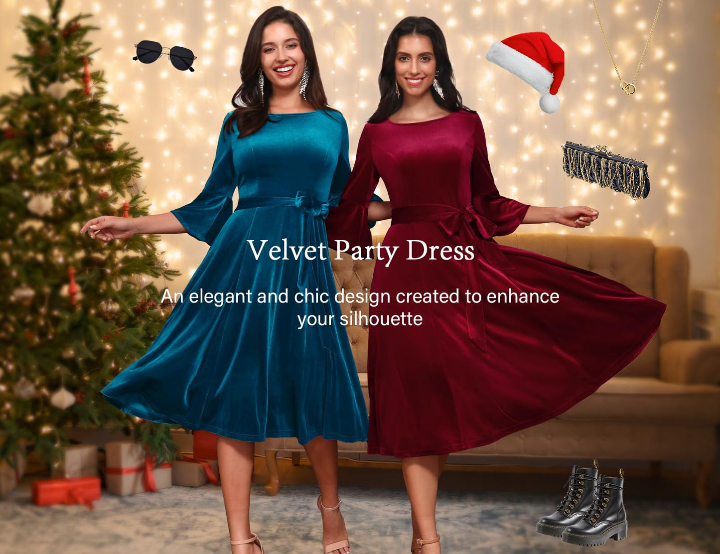 Velvet Long Sleeve Cocktail Dress for Women