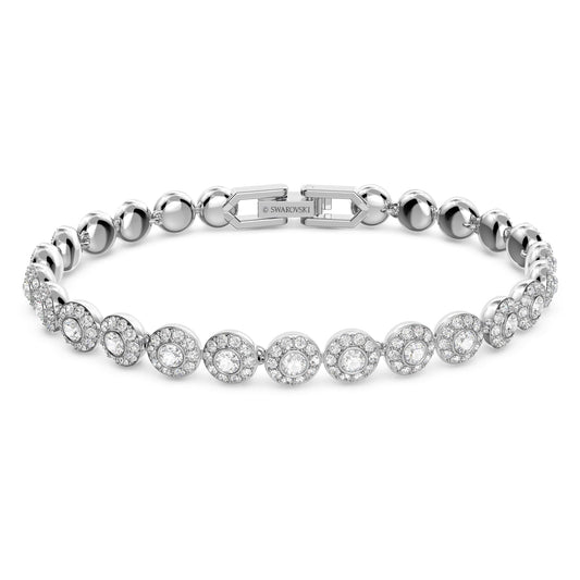 Swarovski Una Angelic Tennis Bracelet, Clear circle-cut Swarovski Crystals with Matching Crystal Pavé on a Rhodium Tone Finish Setting, Part of the Swarovski Una Angelic Collection