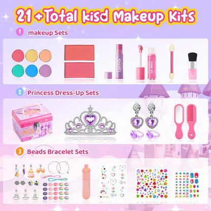 Kids Washable Makeup Kit with Mirror & Jewelry