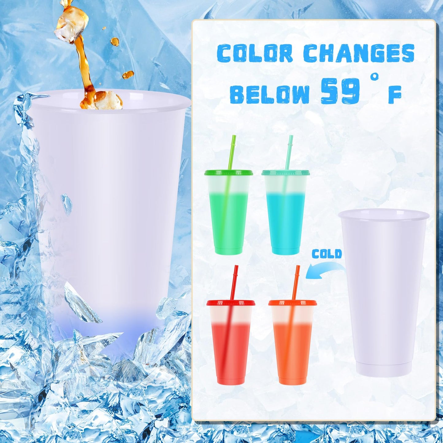 24 oz Reusable Cups with Lids and Straws