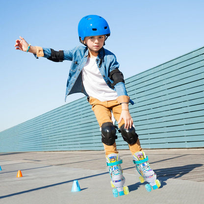 Kids Roller Skates with Light up Wheels 4 Sizes Adjustable Fun Illuminating Roller Skates for Toddler Kids Beginners Outdoor Skating with Hard-Shell Ankle Support (Blue, Large-(4Y-7Y))