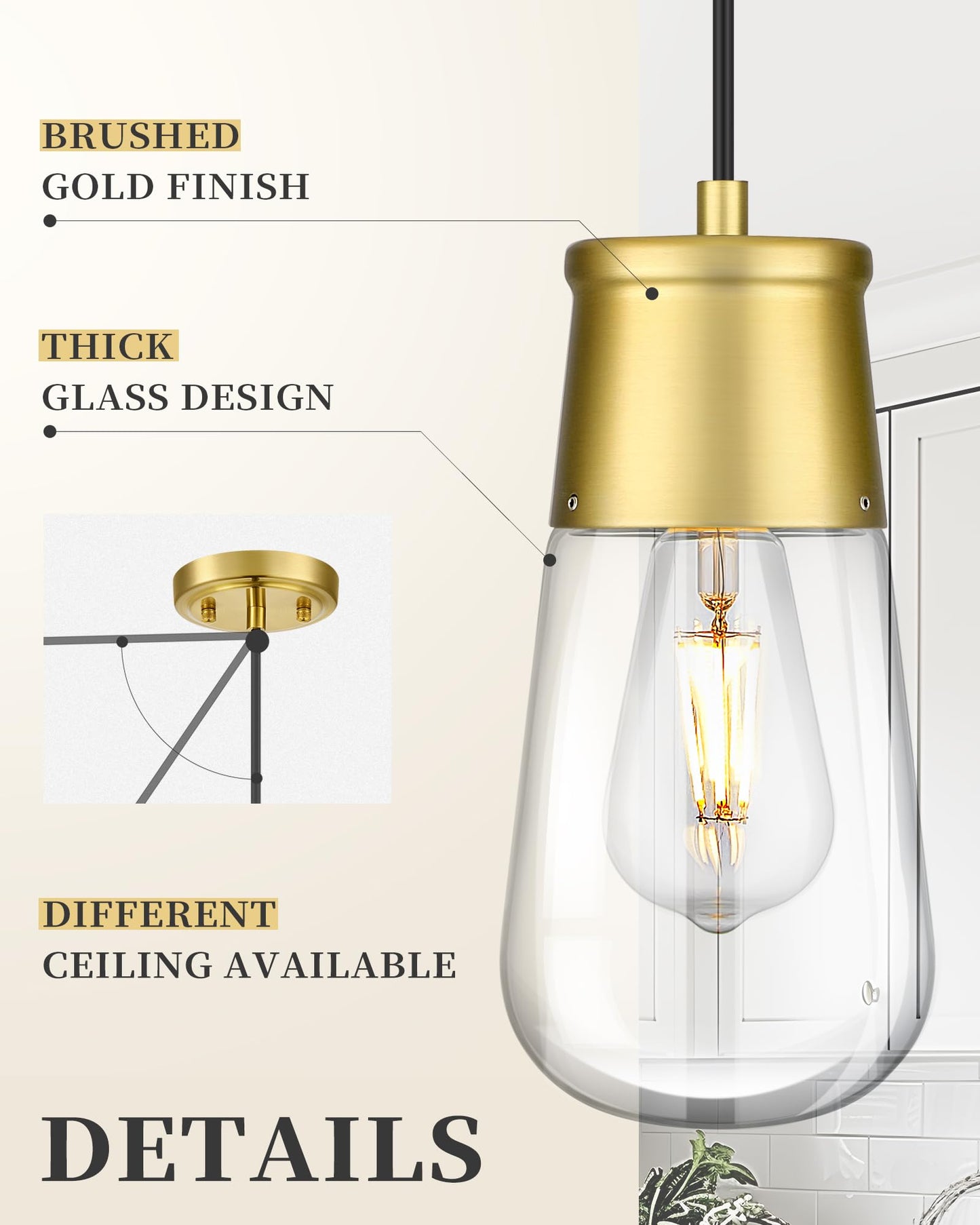 Gold Pendant Light Fixture for Kitchen Island