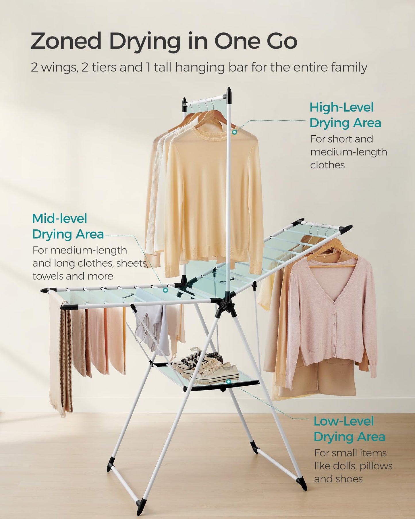 SONGMICS Foldable 2-Level Laundry Drying Rack