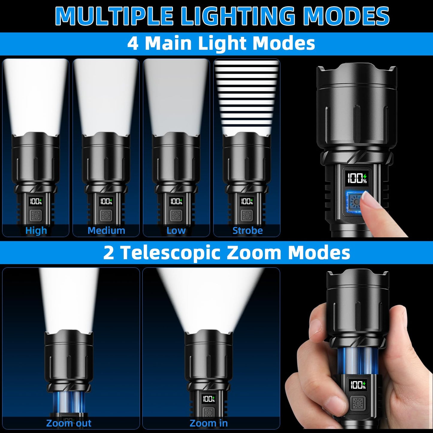 2000LM KNIBO Tactical Rechargeable Flashlight