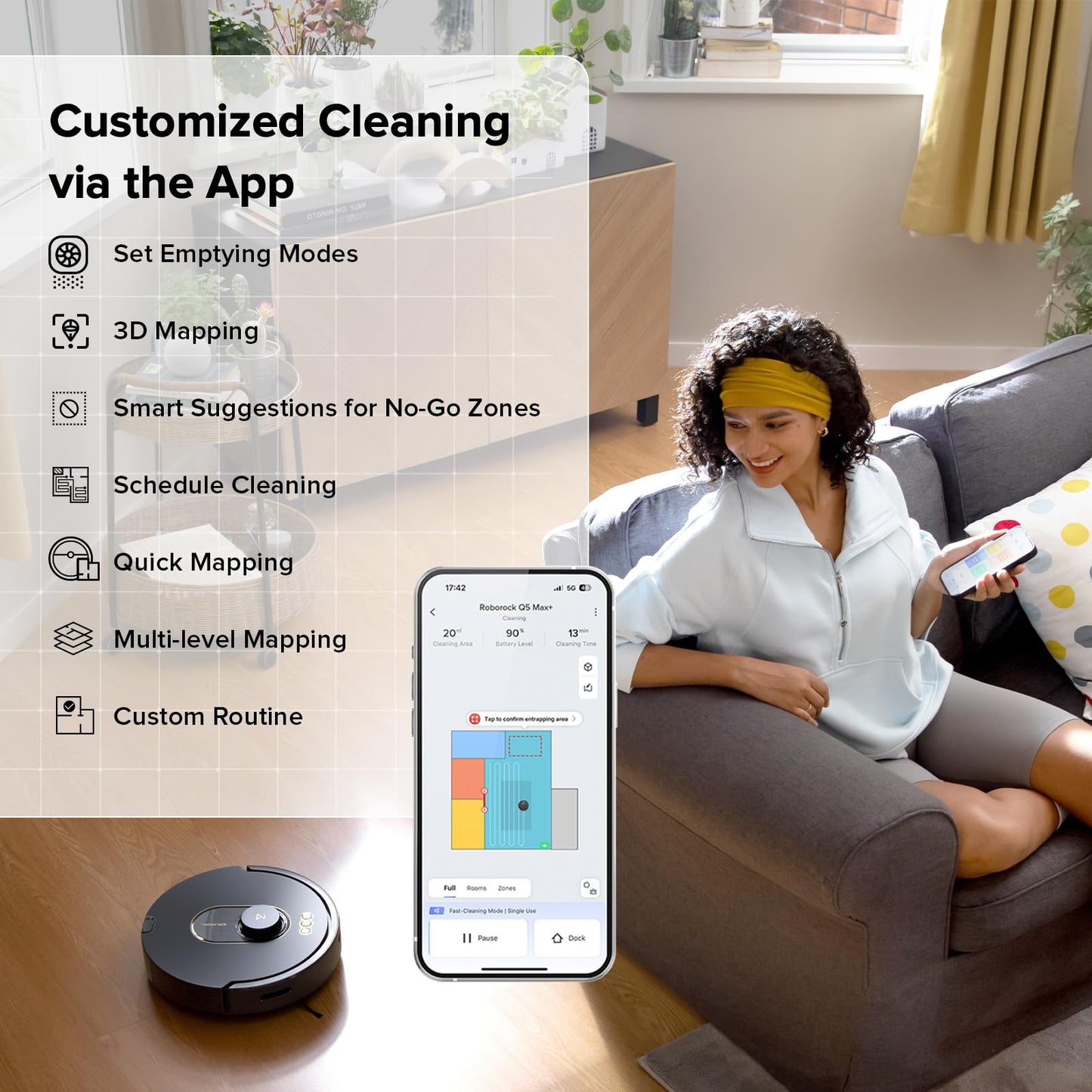 roborock Q5 DuoRoller+ Robot Vacuum with Self-Empty Dock, 5500 Pa Suction, DuoRoller Brush, Hands-Free Cleaning for up to 7 Weeks, PreciSense LiDAR Navigation, Multi-Floor Mapping, App & Voice Control