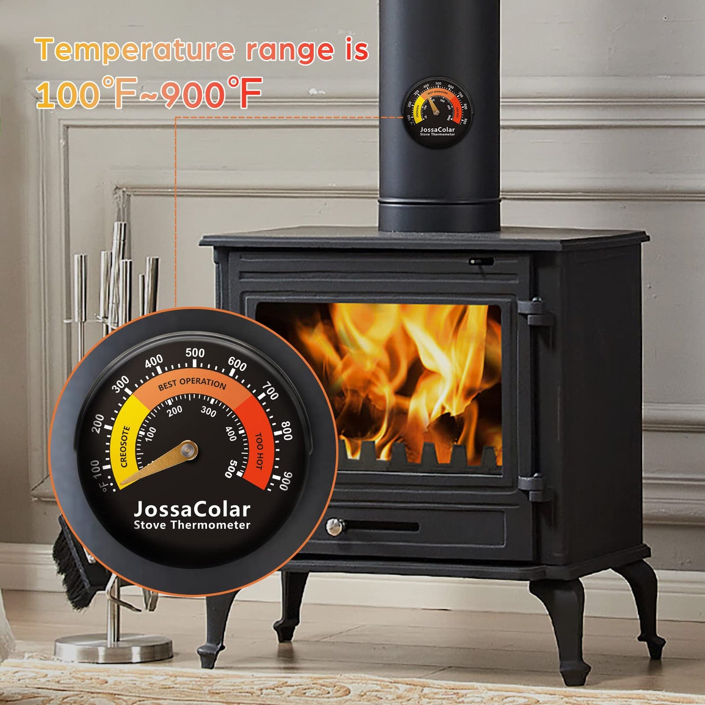 Wood Stove Magnetic Thermometer for Fireplace Flue
