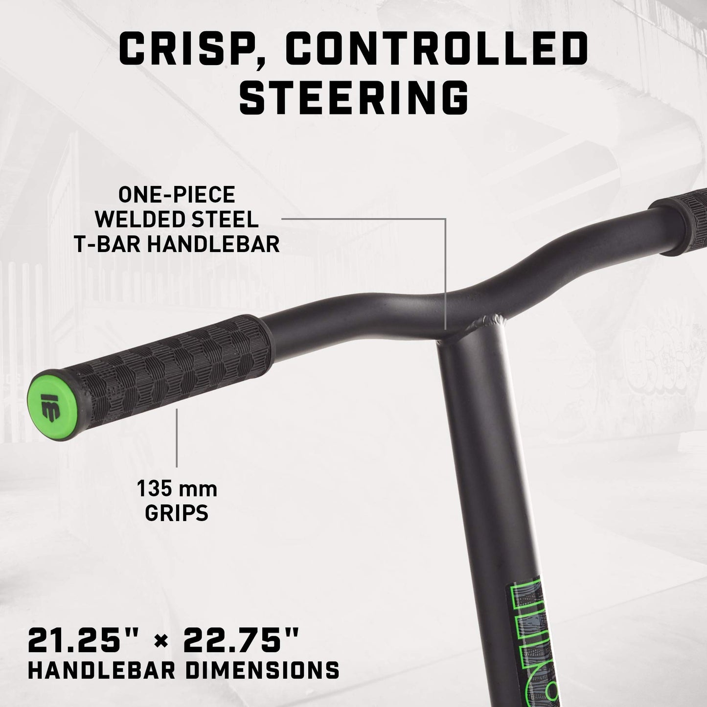 Mongoose Rise 100 Pro Freestyle Stunt/Trick Scooter, Lightweight Alloy Deck & Heavy-Duty Frame Up to 220 lbs., T-Bar Handlebar w/ Bike-Style Grip, High Impact 100mm Wheels, Black/Green