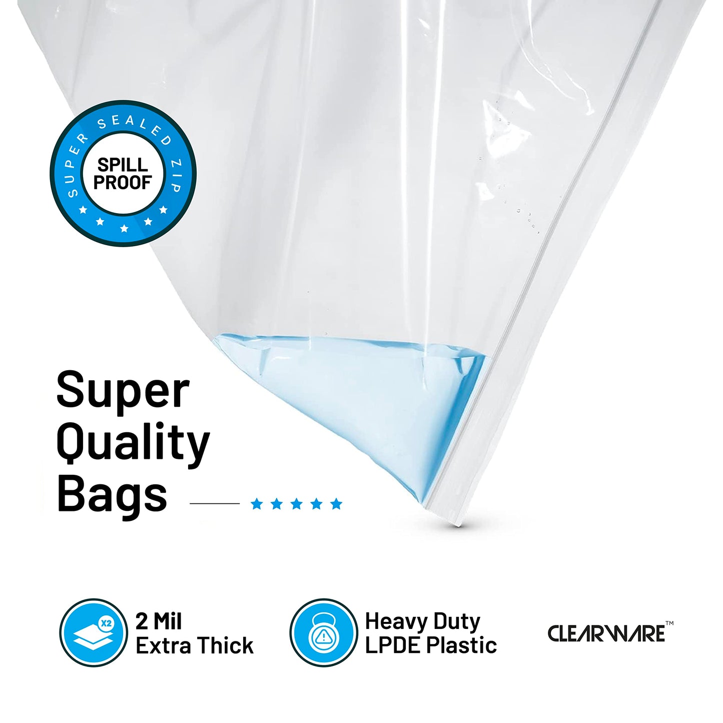 12 Large Zipper Storage Bags - 5 Gallon Clear